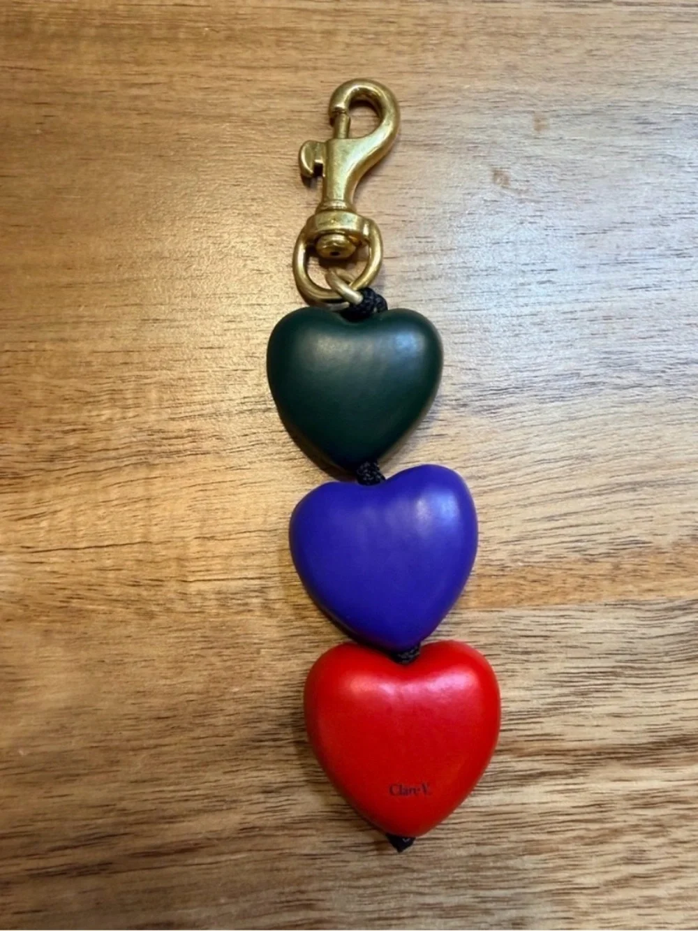 Clare V Heart fob evergreen multi NWT